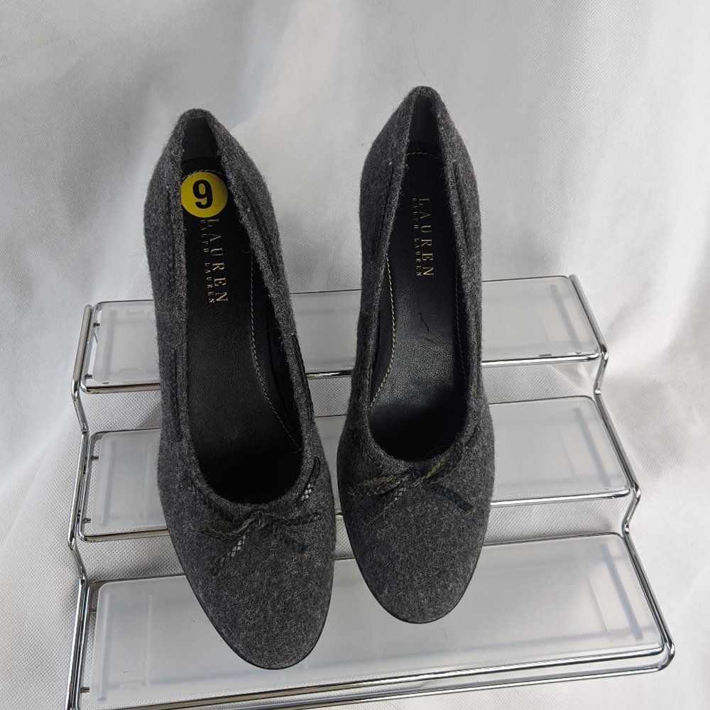 Ralph Lauren Lauren Gray Wool Pumps w/ Black Leather Trim Sz 9